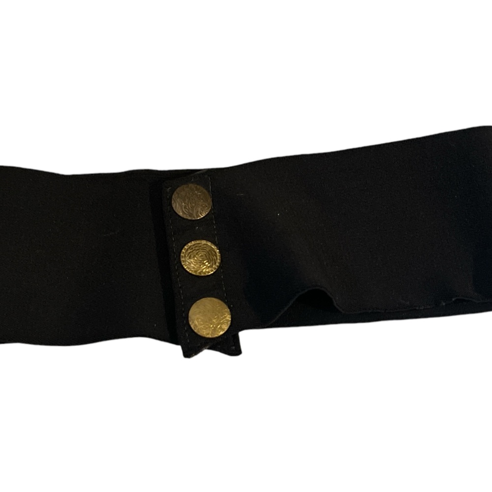 Black Stretch Fabric Belt with Gold Buttons